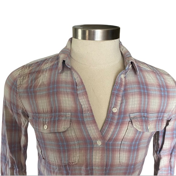 Paige Trudy Flannel Button Front Long Sleeve Pink Plaid Check Women Shirt Small - Picture 3 of 12